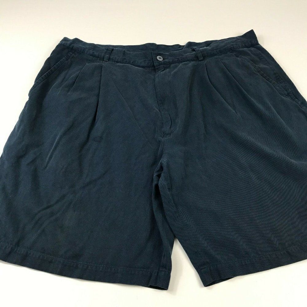 Bobby Chan Silk Blend Shorts Blue Pleated Front - Picture 2 of 11